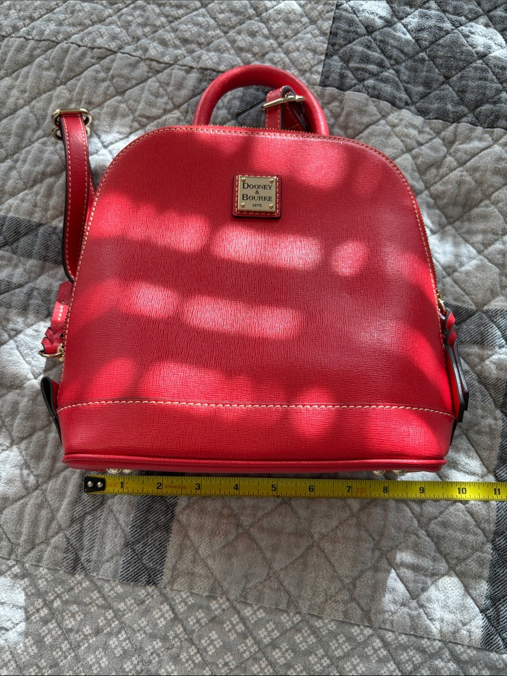 Dooney & Bourke Red Saffiano Leather Mini Backpack with Gold Plate